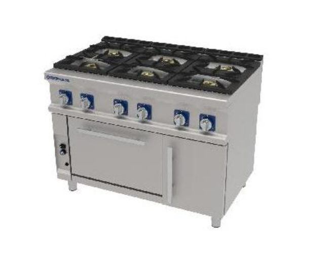 Cocina a gas profesional REPAGAS CG-761 Power Line con 6 fuegos y horno