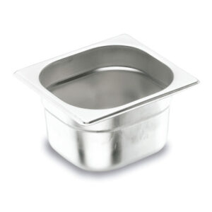 Cubeta 1/6 de acero inoxidable 18/10 para hostelería, medidas 176 x 162 mm, apilable y apta para lavavajillas