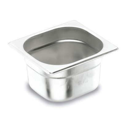 Cubeta 1/6 de acero inoxidable 18/10 para hostelería, medidas 176 x 162 mm, apilable y apta para lavavajillas